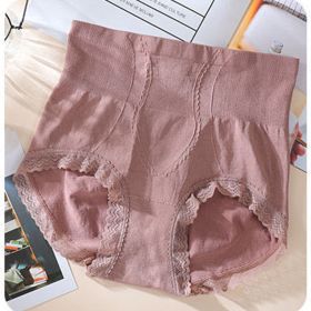 Women's Belly Contracting Hip Lifting Lace High Waist Lower Contraction Briefs (Option: Coffee-Average Size)