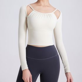 Women's Autumn And Winter Fixed Chest Pad Long Sleeve Yoga Wear (Option: Milk Apricot-S)