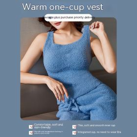 Lambswool Warm Vest Bra One-piece Women's (Option: Blue Long-L)