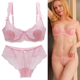 Women's Sexy Lace Transparent Super Thin Push Bra Set (Option: Pink-70A)