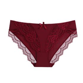 Lace Women's Panties Purified Cotton Crotch (Option: Wine Red-S)