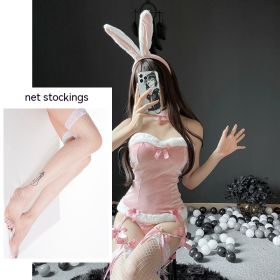 Women's Sexy Lingerie Sexy Bunny Uniform (Option: Pink Mesh Stockings-Free Size 80 To120 Jin)