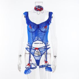 Craft Lace Bow Iron Hoop Stitching Decorations Sexy Lingerie Suit (Option: Royal Blue-S)