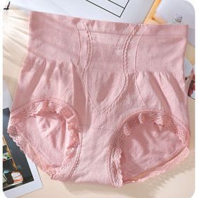 Women's Belly Contracting Hip Lifting Lace High Waist Lower Contraction Briefs (Option: Pink-Average Size)