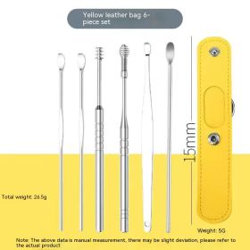 Stainless Steel Earpick Six-piece Set (Color: YELLOW)