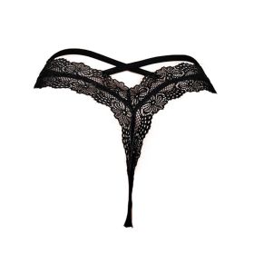 Women's Lace Underwear Sexy Cross Low Waist Lace European And American Style Sexy Lace T-back (Option: Black-M)