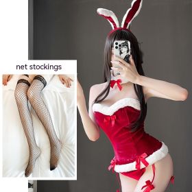 Women's Sexy Lingerie Sexy Bunny Uniform (Option: Red Mesh Stockings-Free Size 80 To120 Jin)