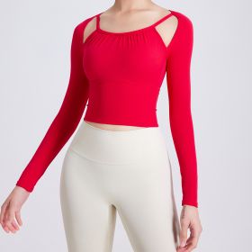 Women's Autumn And Winter Fixed Chest Pad Long Sleeve Yoga Wear (Option: Rose Red-S)