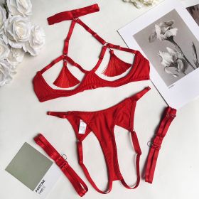 Tassel Underwear Steel Ring Mesh Underwear Suit Sexy Kit (Option: Red-S)