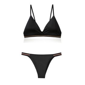 Light Luxury Edition Ice Silk Chest-wrapped Women's Beauty Back Underwear Women's Pure Desire Bra Set Bikini (Option: Black-S)