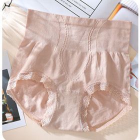 Women's Belly Contracting Hip Lifting Lace High Waist Lower Contraction Briefs (Option: Apricot-Average Size)