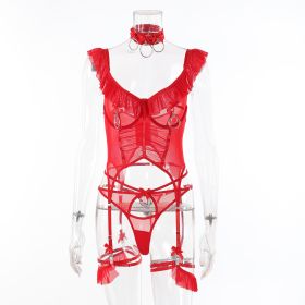 Craft Lace Bow Iron Hoop Stitching Decorations Sexy Lingerie Suit (Option: Red-S)