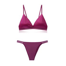 Light Luxury Edition Ice Silk Chest-wrapped Women's Beauty Back Underwear Women's Pure Desire Bra Set Bikini (Option: Purplish Red-S)