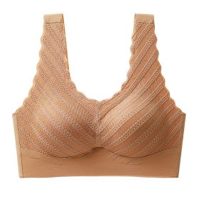 Seamless Back Shaping Bra Women's Small Chest Push Up Summer Thin Lace Bra (Option: Orange-L)