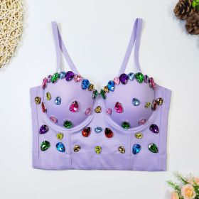 Beaded Fishbone Spaghetti Straps Outerwear Corset Short Skinny Gem Colorful Crystals Tube Top (Option: Light Purple-36B)