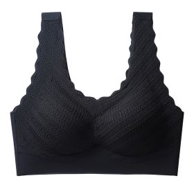 Seamless Back Shaping Bra Women's Small Chest Push Up Summer Thin Lace Bra (Option: Black-L)