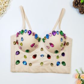 Beaded Fishbone Spaghetti Straps Outerwear Corset Short Skinny Gem Colorful Crystals Tube Top (Option: Skin Color-36B)