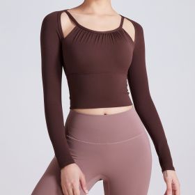 Women's Autumn And Winter Fixed Chest Pad Long Sleeve Yoga Wear (Option: Chestnut Coffee-S)