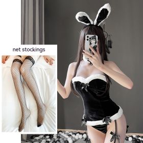 Women's Sexy Lingerie Sexy Bunny Uniform (Option: Black Mesh Stockings-Free Size 80 To120 Jin)