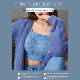 Lambswool Warm Vest Bra One-piece Women's (Option: Blue Short-L)