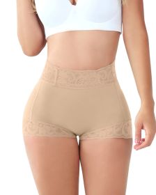 Corset Up And Down Lace High Waist Butt-lift Underwear Tight Briefs (Option: Skin Color 2pcs-L)