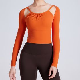 Women's Autumn And Winter Fixed Chest Pad Long Sleeve Yoga Wear (Option: BV Orange-S)