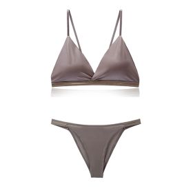 Light Luxury Edition Ice Silk Chest-wrapped Women's Beauty Back Underwear Women's Pure Desire Bra Set Bikini (Option: Gray-S)