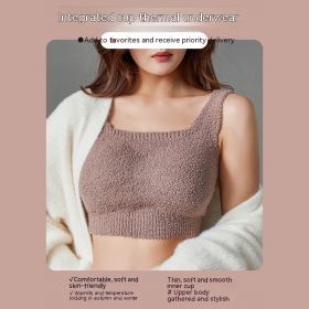 Lambswool Warm Vest Bra One-piece Women's (Option: Brown Short-L)