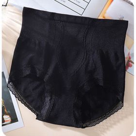 Women's Belly Contracting Hip Lifting Lace High Waist Lower Contraction Briefs (Option: Black-Average Size)