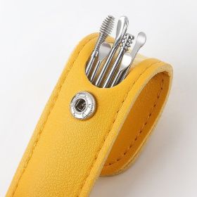 Fashion Stainless Steel Ear Pick 6-piece Set (Option: Leather Case Yellow)