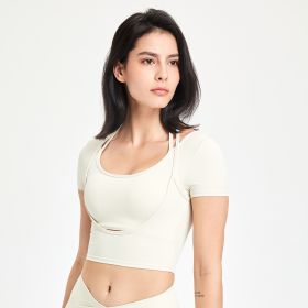 Women's Fashionable Temperament Yoga Clothes Short-sleeved Top With Chest Pad (Option: Milk Apricot-S)