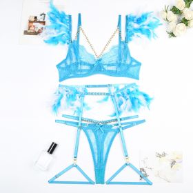 Christma Chains Lace Sexy Lingerie Women Underwear Bra Pa (Option: Lake Blue-S)