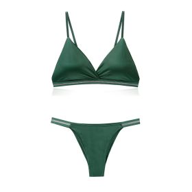 Light Luxury Edition Ice Silk Chest-wrapped Women's Beauty Back Underwear Women's Pure Desire Bra Set Bikini (Option: Green-S)