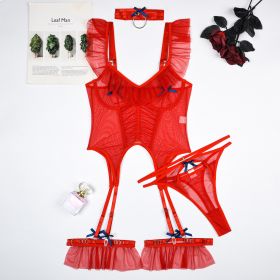 High Quality 4 Pieces Mesh Girls Sexy Lingerie Sets (Option: Red-M)