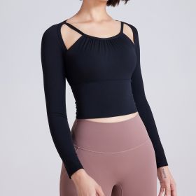 Women's Autumn And Winter Fixed Chest Pad Long Sleeve Yoga Wear (Option: Black-M)