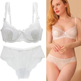 Women's Sexy Lace Transparent Super Thin Push Bra Set (Option: White-70B)