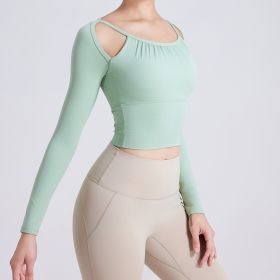 Women's Autumn And Winter Fixed Chest Pad Long Sleeve Yoga Wear (Option: Vanilla Green-M)