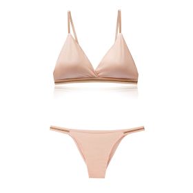 Light Luxury Edition Ice Silk Chest-wrapped Women's Beauty Back Underwear Women's Pure Desire Bra Set Bikini (Option: Skin Color-S)