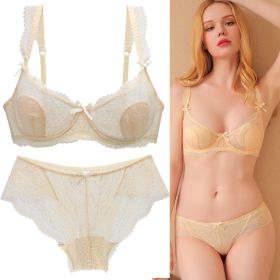 Women's Sexy Lace Transparent Super Thin Push Bra Set (Option: Beige-70B)