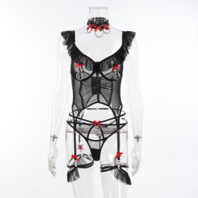 Craft Lace Bow Iron Hoop Stitching Decorations Sexy Lingerie Suit (Option: Black-L)