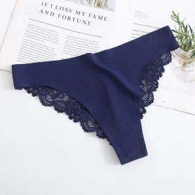 New Lady Sexy T-back Lace Underwear (Option: Navy Blue-L)