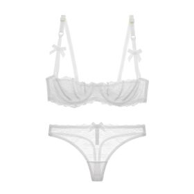 Half Cup Lace Ultra-thin Bra Set Bow With T-back (Option: White-70D)