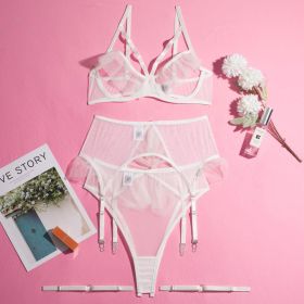 Underwear Suit Four-piece Set Bra Garter (Option: White-L)