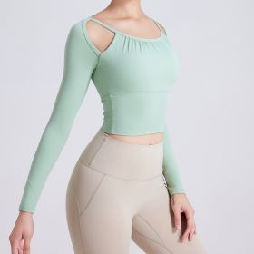 Women's Autumn And Winter Fixed Chest Pad Long Sleeve Yoga Wear (Option: Vanilla Green-XL)